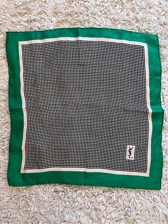Yves Saint Laurent Accessories - Vintage Yves Saint Laurent Green, Black & White Checkered Silk Scarf